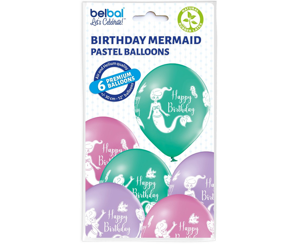 Balloons Belbal 12", D11, birthday mermaid, 6pcs